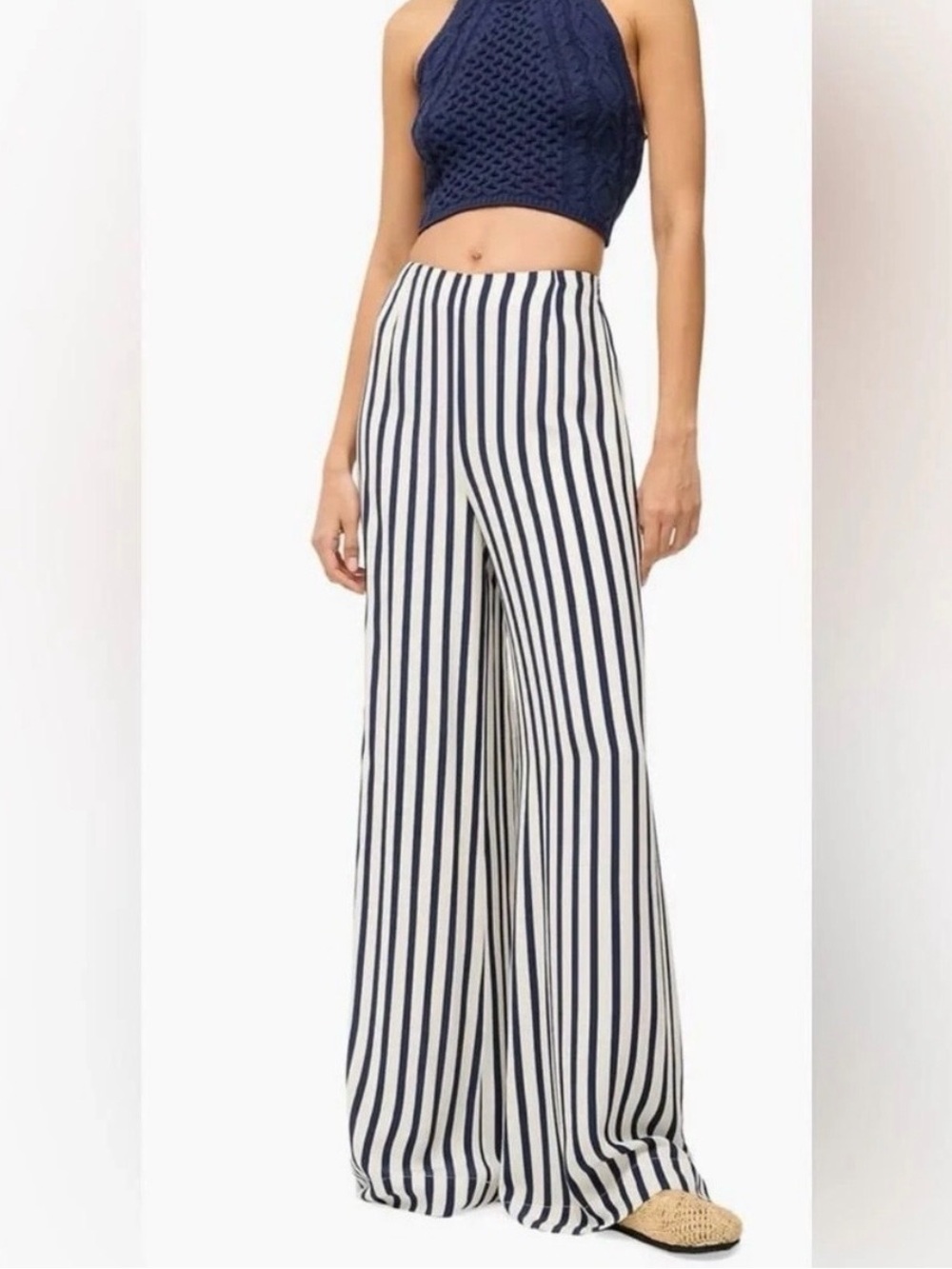 Staud Nautical Striped Pull on Wide Leg Flowy Pants Size Small